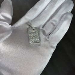 Moissanite Baguette Dog Tag Pendant 925 Silver D Flawless (22in Chain Included)