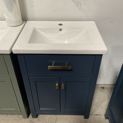 24” Blue Solid Wood Bathroom Vanity with Ceramic Top (V40)