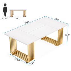 New 70.9" Executive Desk, Modern Office Computer Desk Conference Table, white and gold