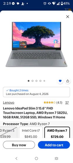 NEW Lenovo IdeaPad Slim 3 15.6" Laptop -AMD Ryzen 7, 16GB RAM, 512GB SSD, Windows 11 Home, in SEALED box