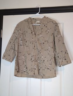 Large tan floral embroidery top