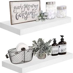 White Floating Shelves Wall Shelf 24 inches Long Modern Bathroom Bedroom Kitchen Living Room Wall Mounted 24 x 9 inch Set of 2 (008-60W)
