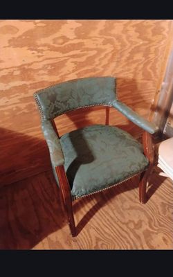 Vintage Armchair with Green Damask Upholstery