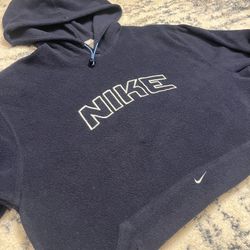 Vintage Y2K Nike Soft Center Swoosh Block Letter Navy Blue Hoodie Size Large