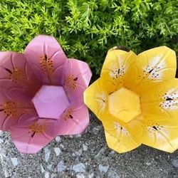 Vintage - Style Metal Tulip Flower Planters - Pair