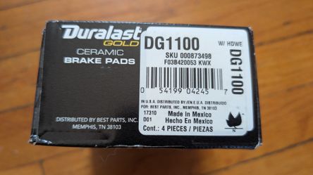 Ceramic Duralast Gold Brake Pads  DG1100