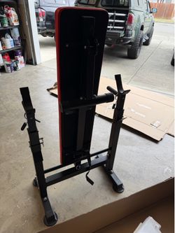 Simple workout bench with barbell rack