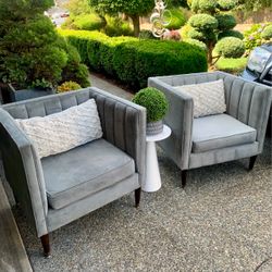 Pair of Grey Velvet Accent Chairs (PRICE IS FOR BOTH)