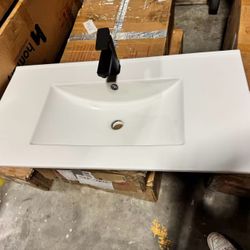 36" L x 18.3" W Bathroom Undermount Ceramic Sink Top W/One Hole $110
