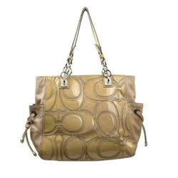COACH Shoulder Bag Tote Purse Handbag Nude Beige Logo Patent Leather