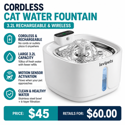 NEW Levipets Cordless Cat Water Fountain | 3.2L Rechargeable & Wireless