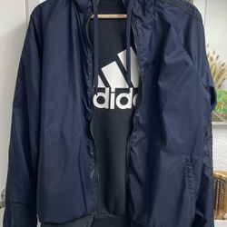 Adidas Windbreaker Jacket Reversible Men Size Small Blue And Black