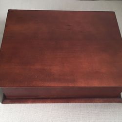 Cherrywood box w/hinged lid, cushioned black velvet interior w/2 sections
