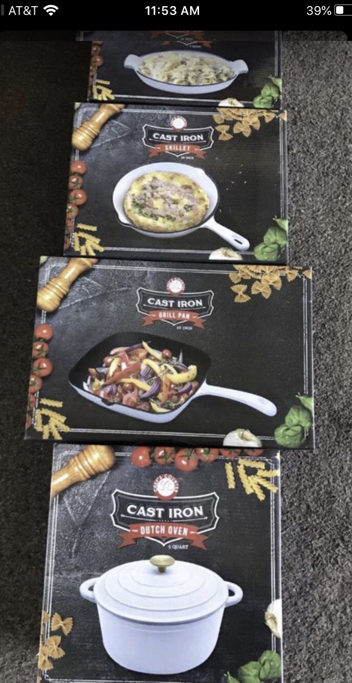 Cast Iron Pots and Pans Bran New, Qty 4