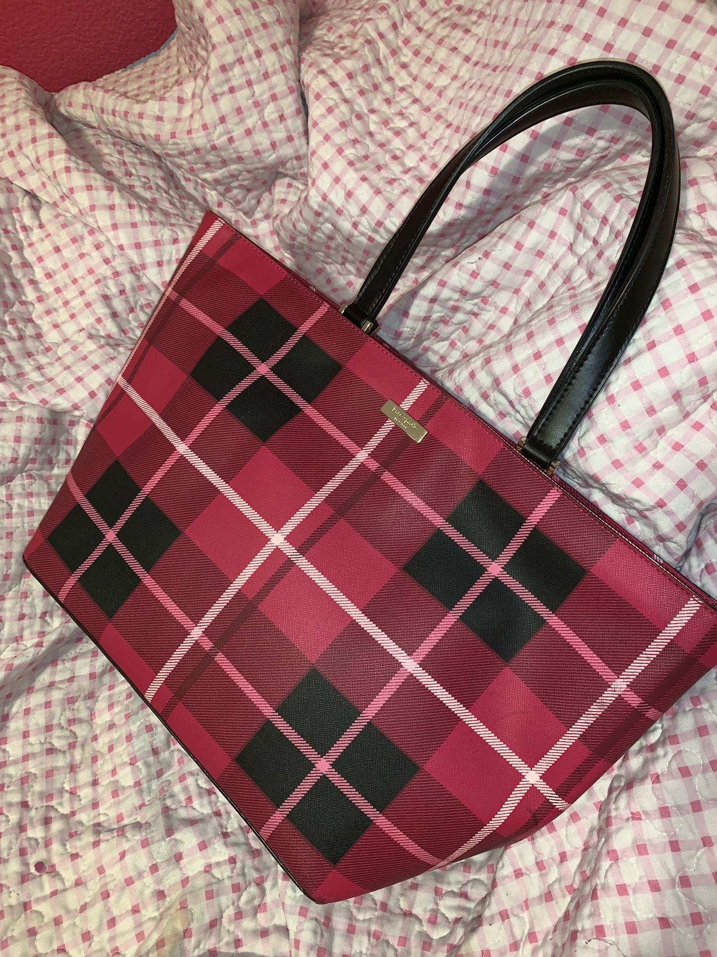Large pink plaid Kate spade ♠️ purse