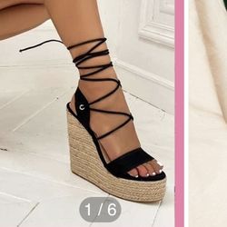 Tie Leg Wedge  Sandals 