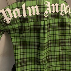 Palm Angels Logo Overshirt L Mens Green & White Plaid 