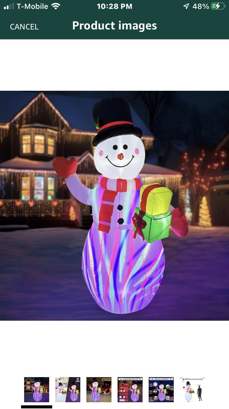 Allhero 7FT Christmas Inflatables Snowman, Giant Christmas Inflatables Outdoor Decorations with Colorful Dynamic LED Projection Light