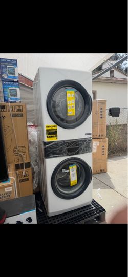 4.4 cu. ft. Stacked Washer and 8.0 cu. ft. Electric Dryer Laundry Tower in White with LuxCare Wash, Energy Star