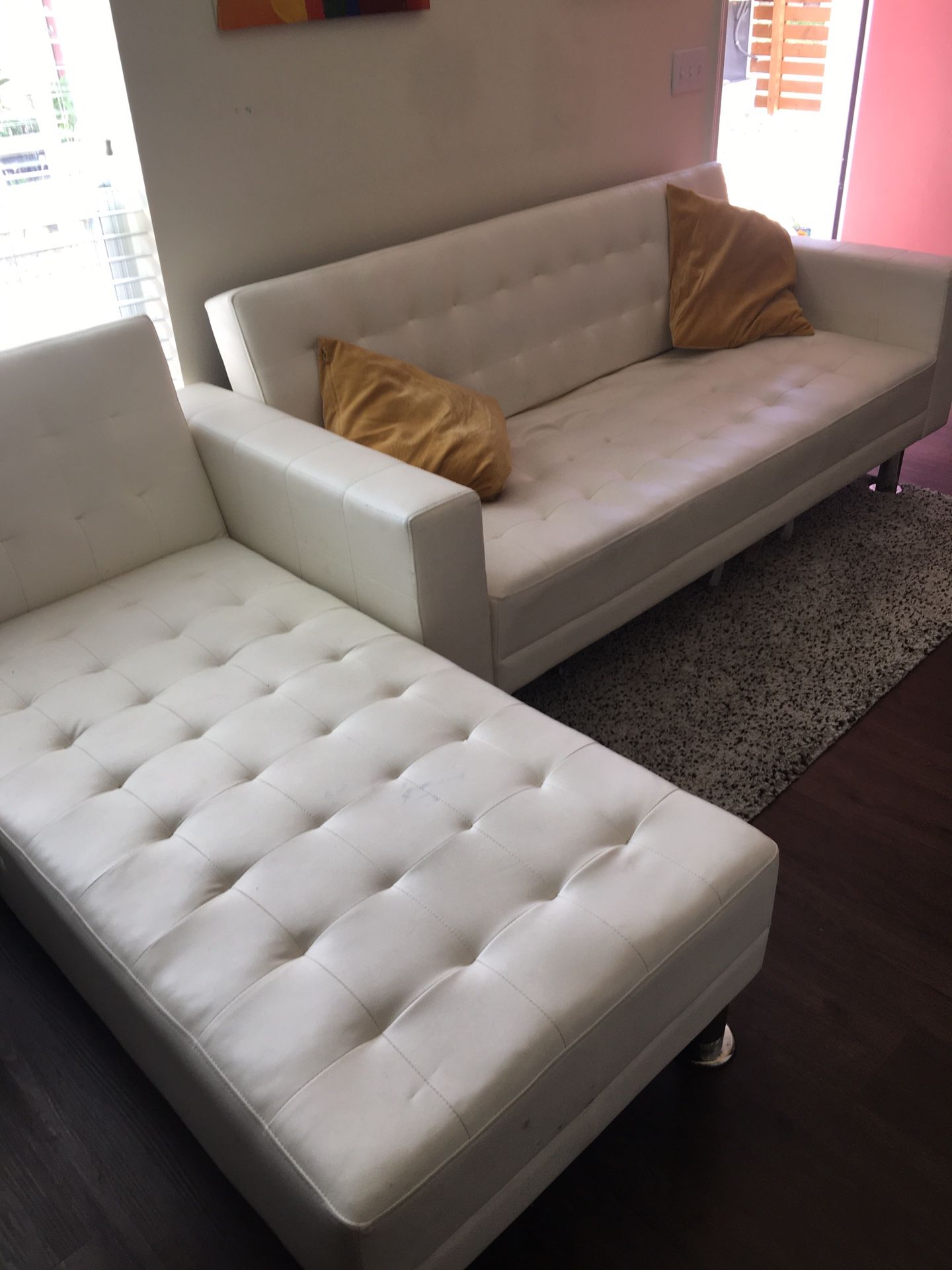White L-shaped Leather Futon / Couch