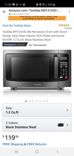 Toshiba EM131A5C-BS Microwave Oven with Smart Sensor, Easy Clean Interior, ECO Mode and Sound On/Off, 1.2 Cu.ft, Black Stainless Steel