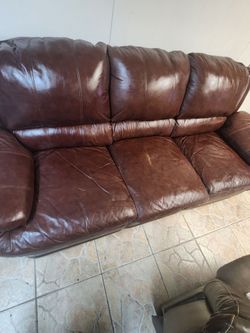 Brown Leather 3-Seat Sofa