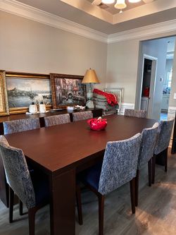 Dining Table Set (8 Chairs) & Matching Sideboard Cabinet – Excellent Condition