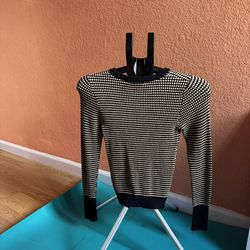 Zara Brown Geometric Crew Neck Knit Long Sleeve Pullover Sweater Top Size S