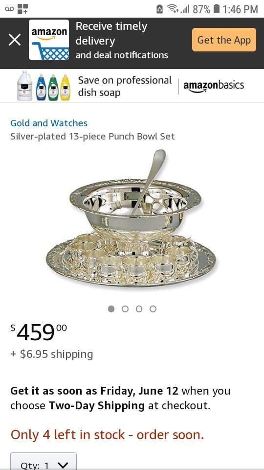 Silver punch bowl set with 8 cups and latte NEW IN BOX