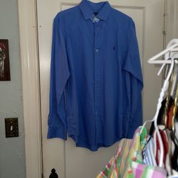 Mens Lg Blue Polo Dress Shirt 