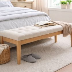 New Upholstered Bedroom Bench – Tufted Seat – In Box
