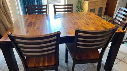 Huge Wood Dining table with 6 chairs built-in extension