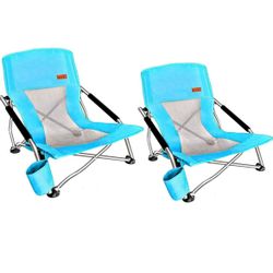Nice C Low Beach Camping Folding Chair, Compact Backpacking River Sand Chair for Adults 2 Pack,Sillas De Playa, with Cup Holder,for Concert Camping,Bo