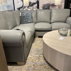 Grey Leather L Shaped Sectional