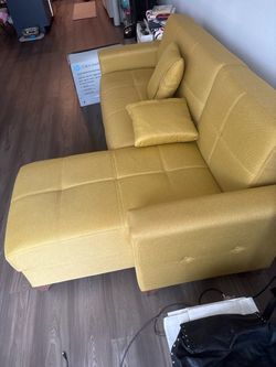 2026  Yellow Fabric Sectional Sofa with Chaise