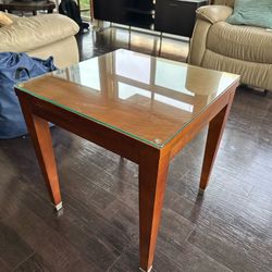 Modern Wood Side Table with Glass Top (x2)