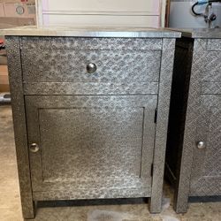 Pair Of Embossed Metal Nightstands/End Tables