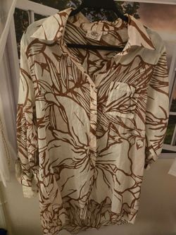 Relaxed Floral Button-Front Women's Top — Cream & Brown