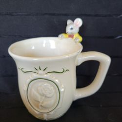 Vintage Merry Mouse Tales Coffee Mug Mouse Friend Figurine on Top Midwest Import