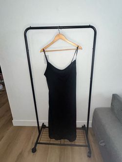 Black Slip Midi Dress, Large, Cowl Neck