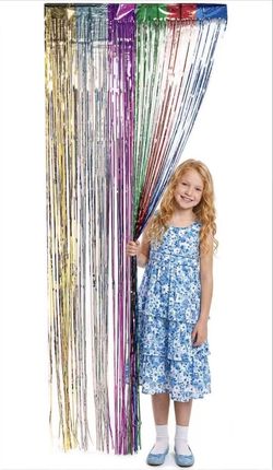 Fun Express Metallic Rainbow Fringe Curtains for Party (1 Piece) Party Decor - Door Decor - Door Borders & Curtains