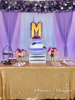Backdrop and candy table set up