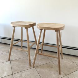 Two Solid Wood Counter Stools