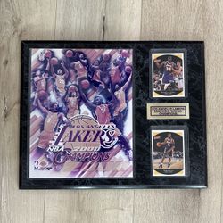 Lakers 2000 Championship Plaque With Kobe And Shaq Cards Attached