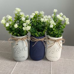 Chalk Painted & Distressed Mason Jar Vases 3 For $18