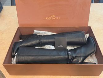 Coach New York Black Angela Milled Leather Boots