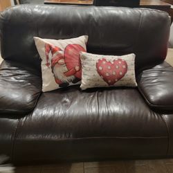 Brown Leather Sofa with Manual Recliner (great space saver for a mancave, efficiency dorm room, etc.)