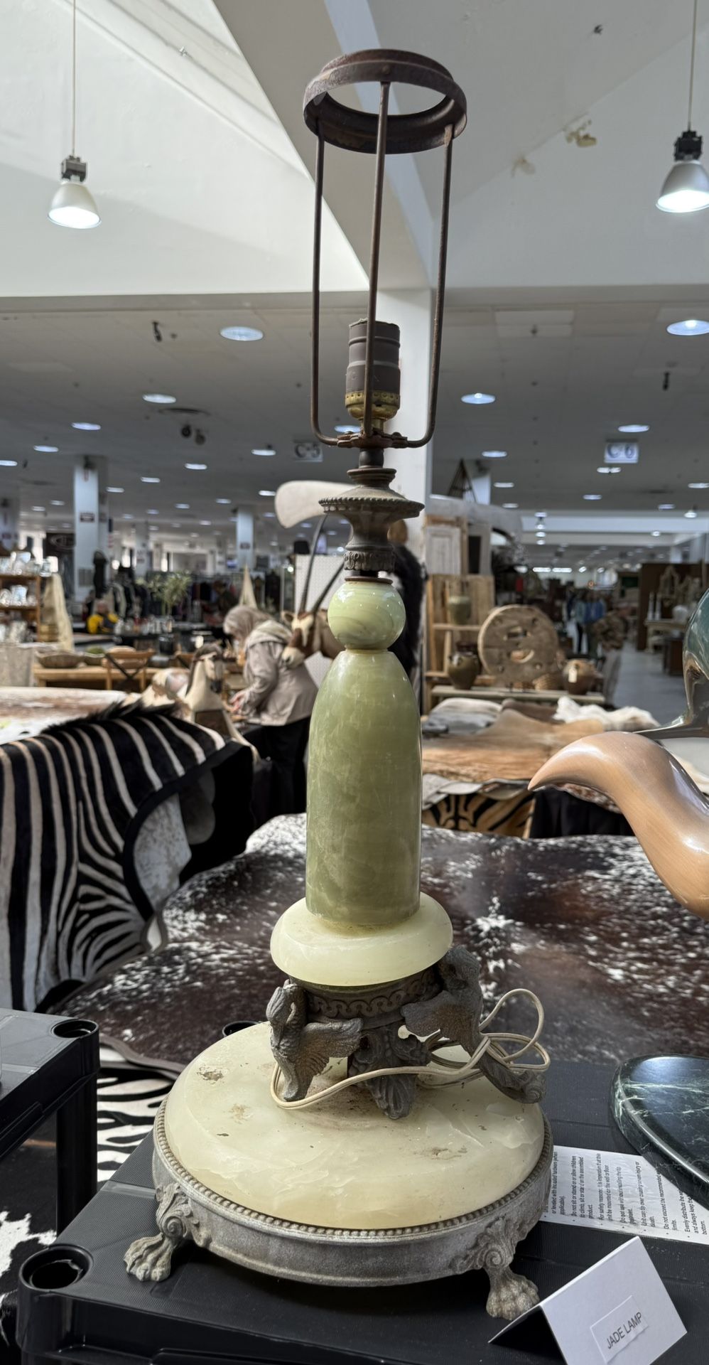 C. 1870’s Antique Marble Possible Jade Stem & Base Klamp Nice For Repair 