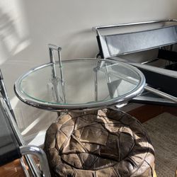 Original Eileen Gray E1027 Adjustable Side Table – Tubular Steel & Glass 