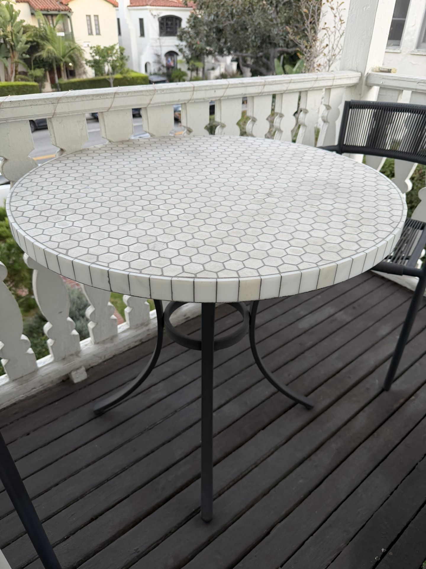 Crate & Barrel Mosaic Table + Two Chairs